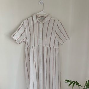 Madewell White and Brown Striped Midi Dress